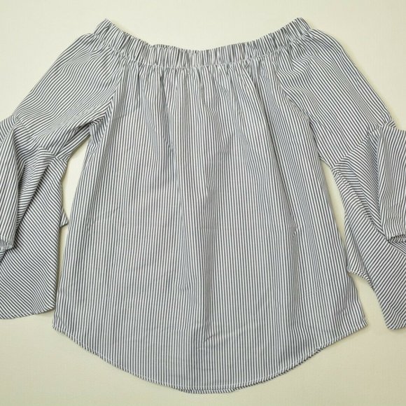 ROOMMATES Sz S Women OFF Shoulder STRIPE Flower EMBROIDER Flare ANGEL Sleeve TOP - Picture 8 of 9